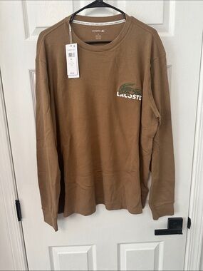 Lacoste Tan Waffle-Knit Long Sleeve Crewneck Sweatshirt-sleepwear